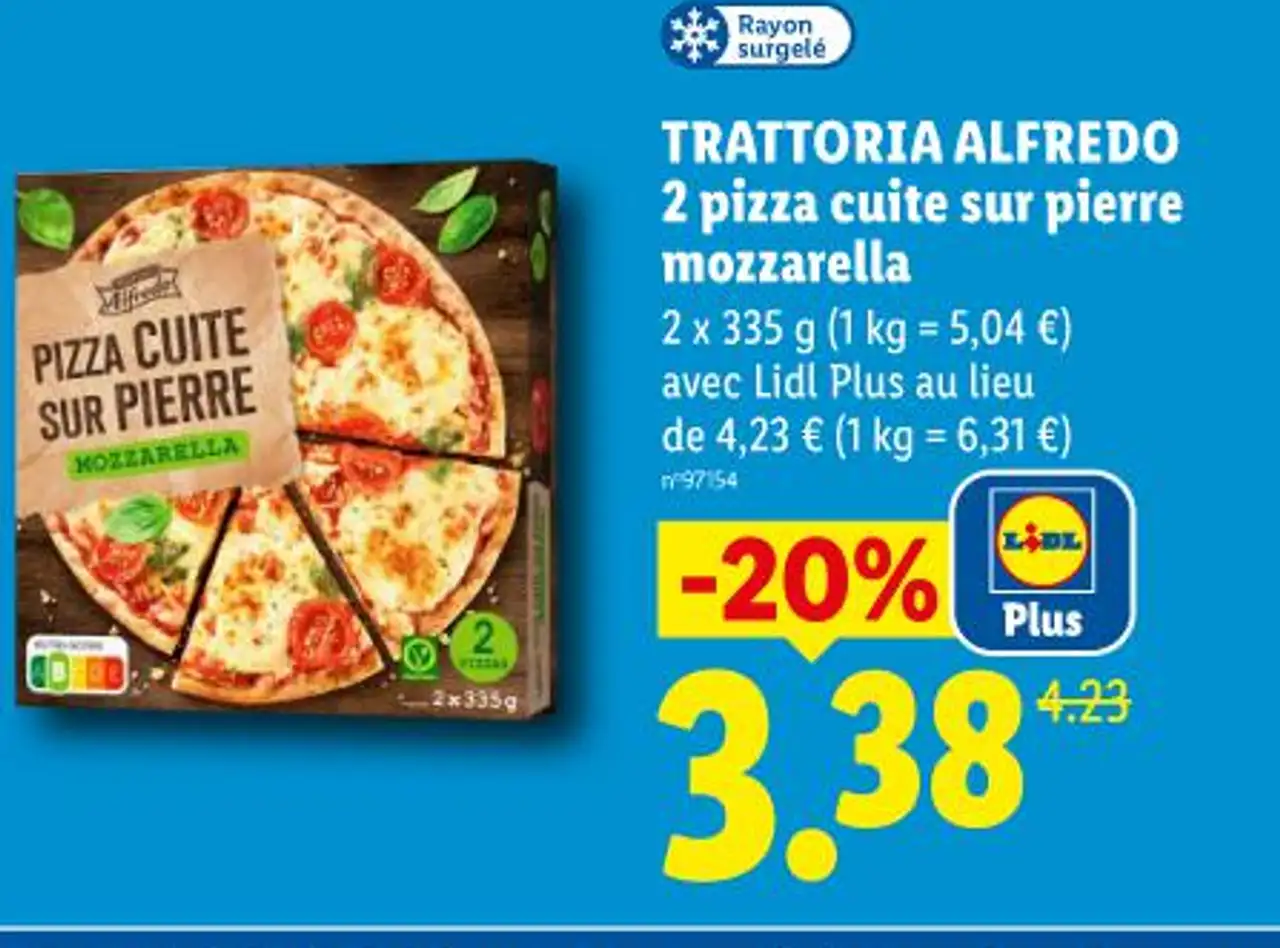 Trattoria Alfredo 2 pizza cuite sur pierre mozzarella
