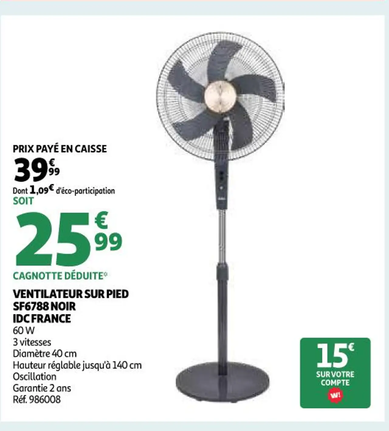 Ventilateur sur pied SF6788 Noir IDC France