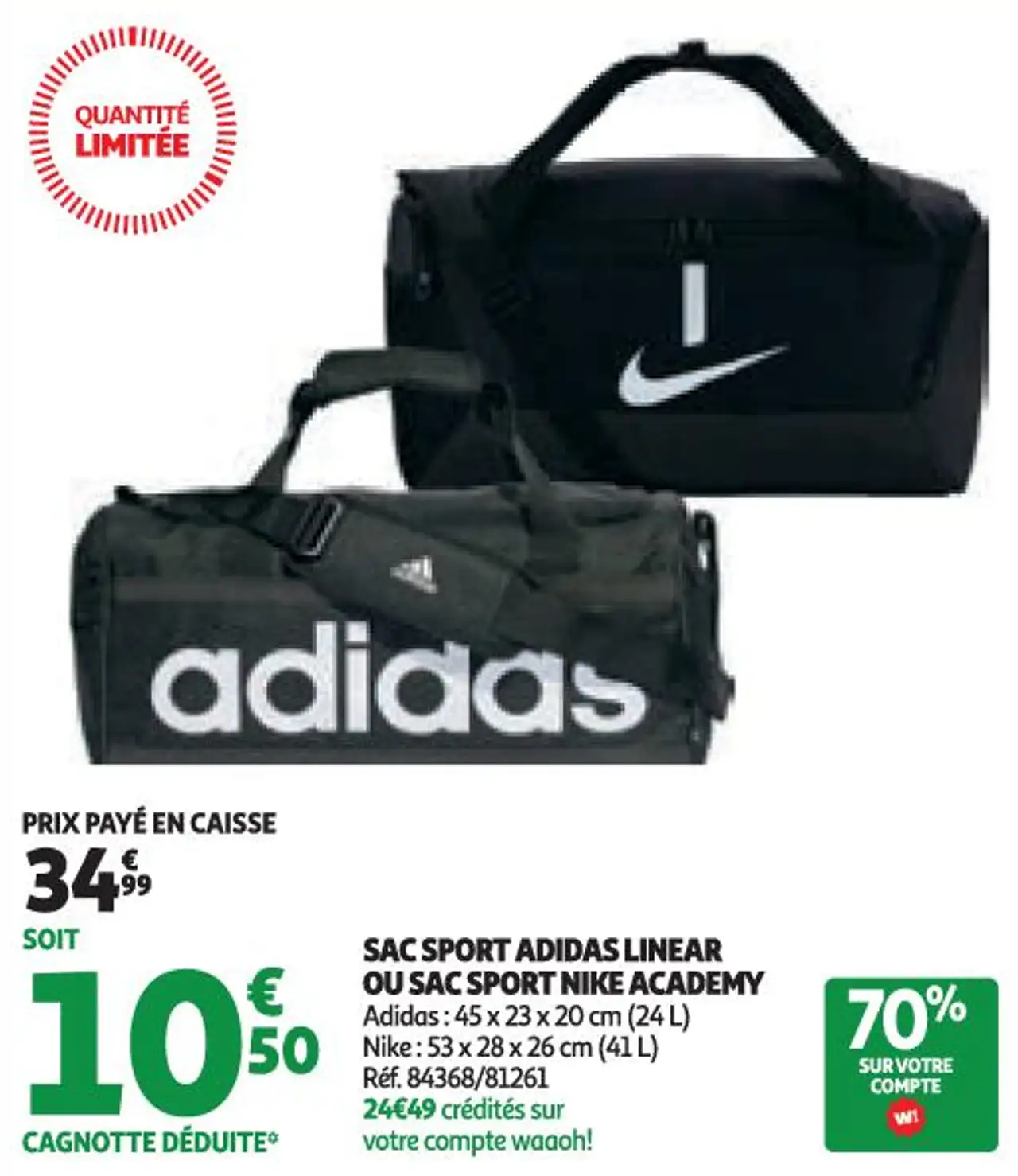 Sac sport Adidas Linear ou sac sport Nike Academy