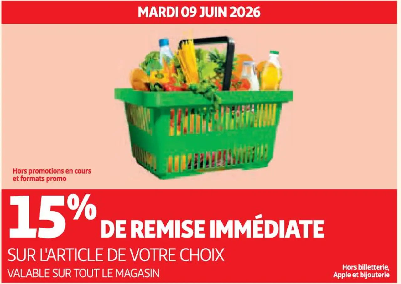 15% de remise immédiate sur l'article de votre choix