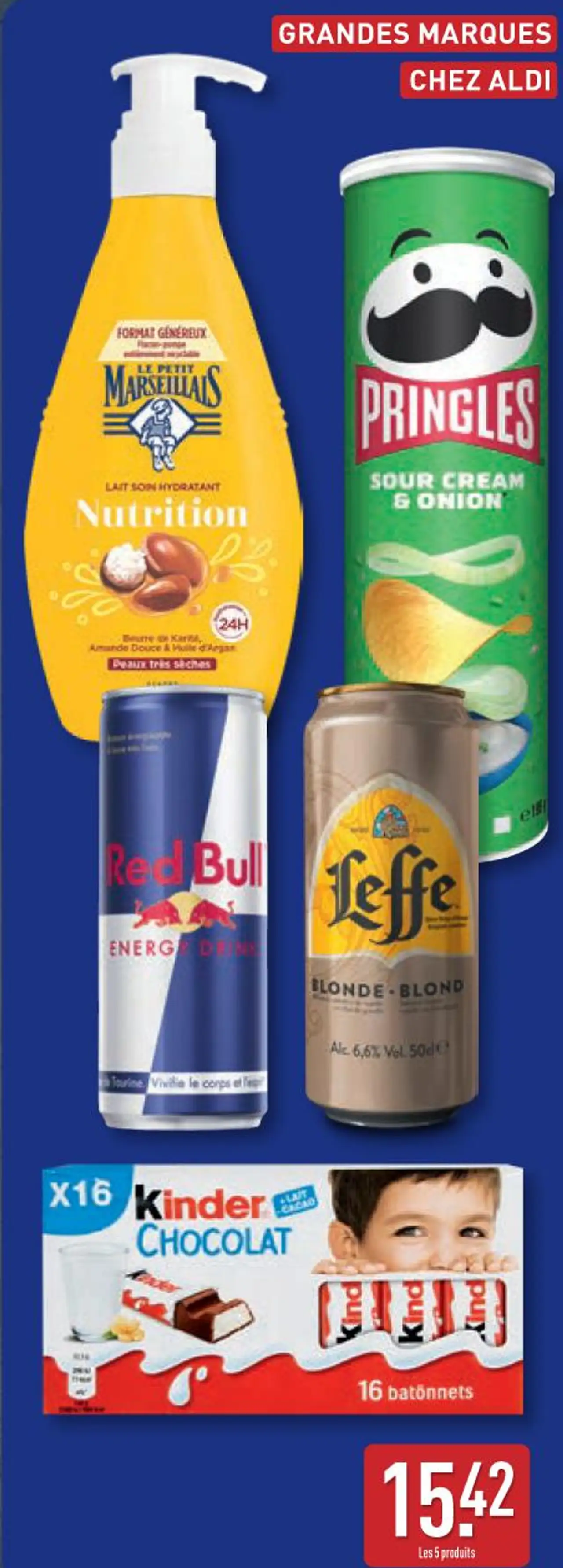 Grandes Marques chez Aldi (Le Petit Marseillais, Pringles, Red Bull, Leffe, Kinder Chocolat)