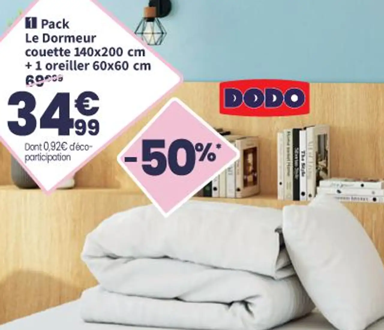 Dodo Pack Le Dormeur couette 140x200 cm + 1 oreiller 60x60 cm