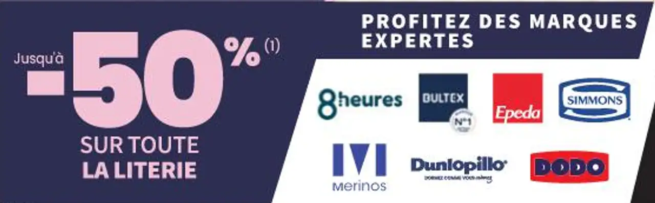 Jusqu'à -50% sur toute la literie