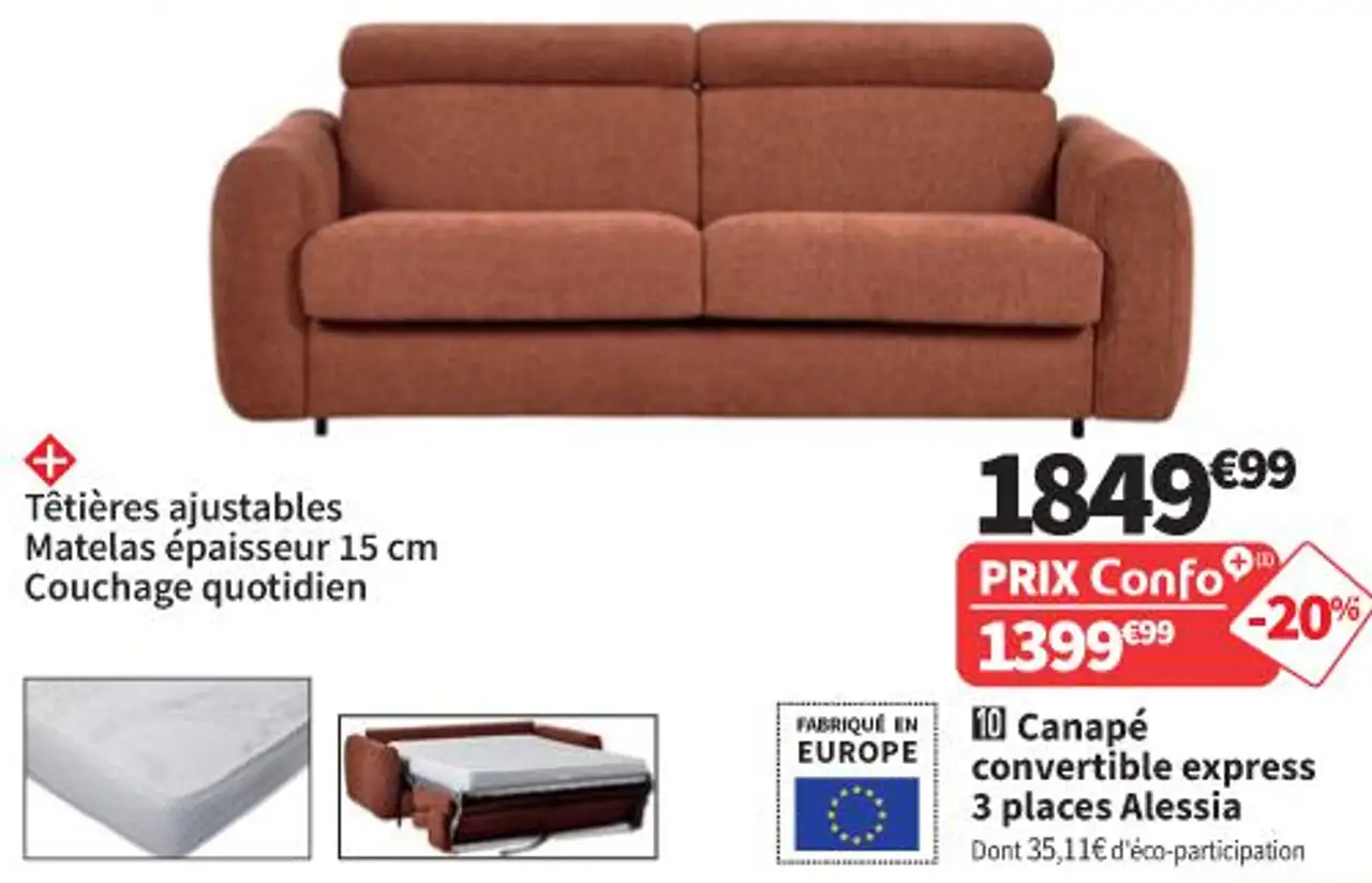 Canapé convertible express 3 places Alessia