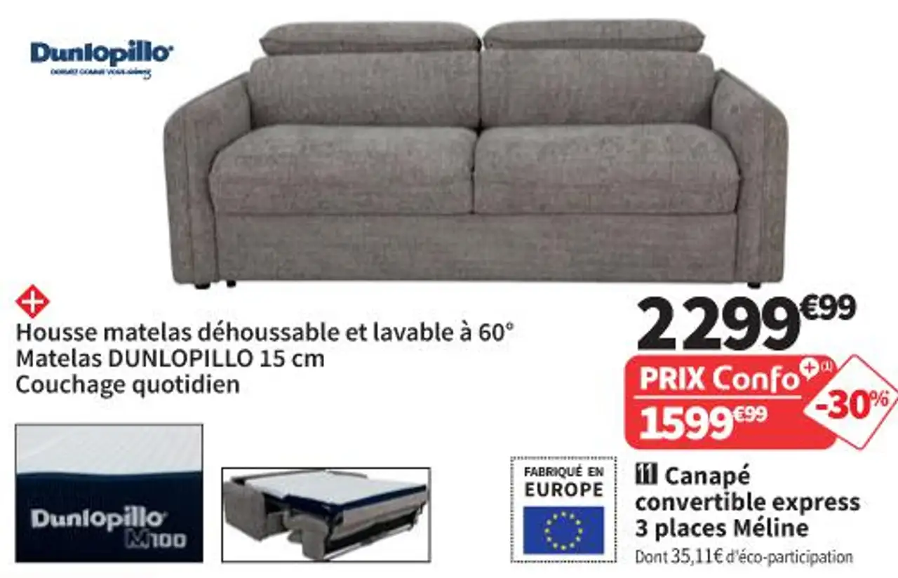 Canapé convertible express 3 places Méline