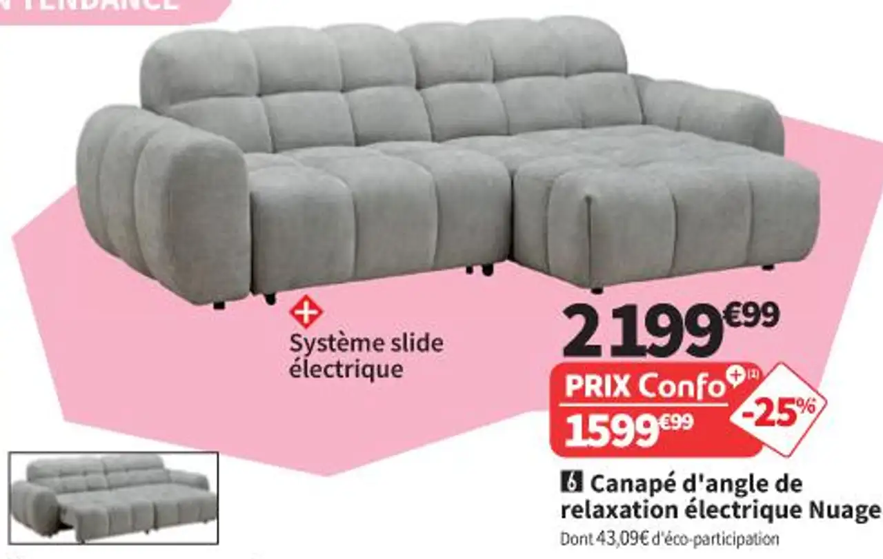 Canapé d'angle de relaxation électrique Nuage