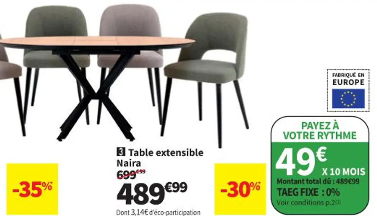 Table extensible Naira