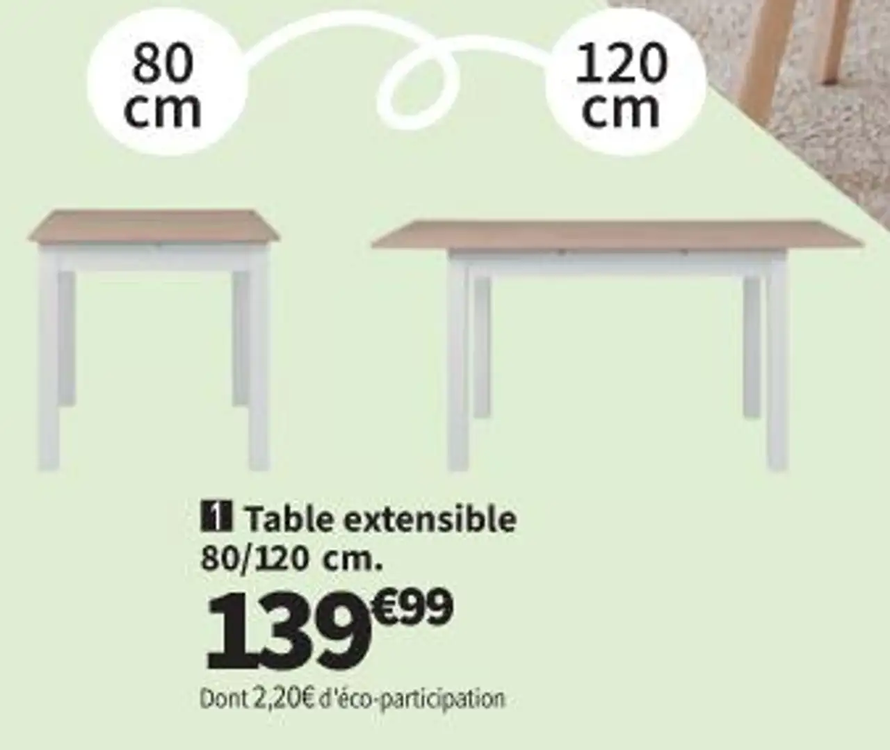 Table extensible 80/120 cm. NOHMA