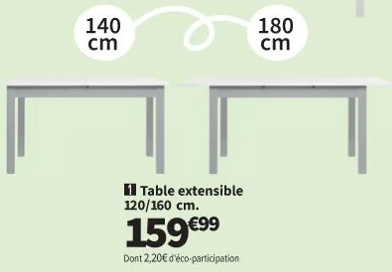 Table extensible 120/160 cm. NOHMA