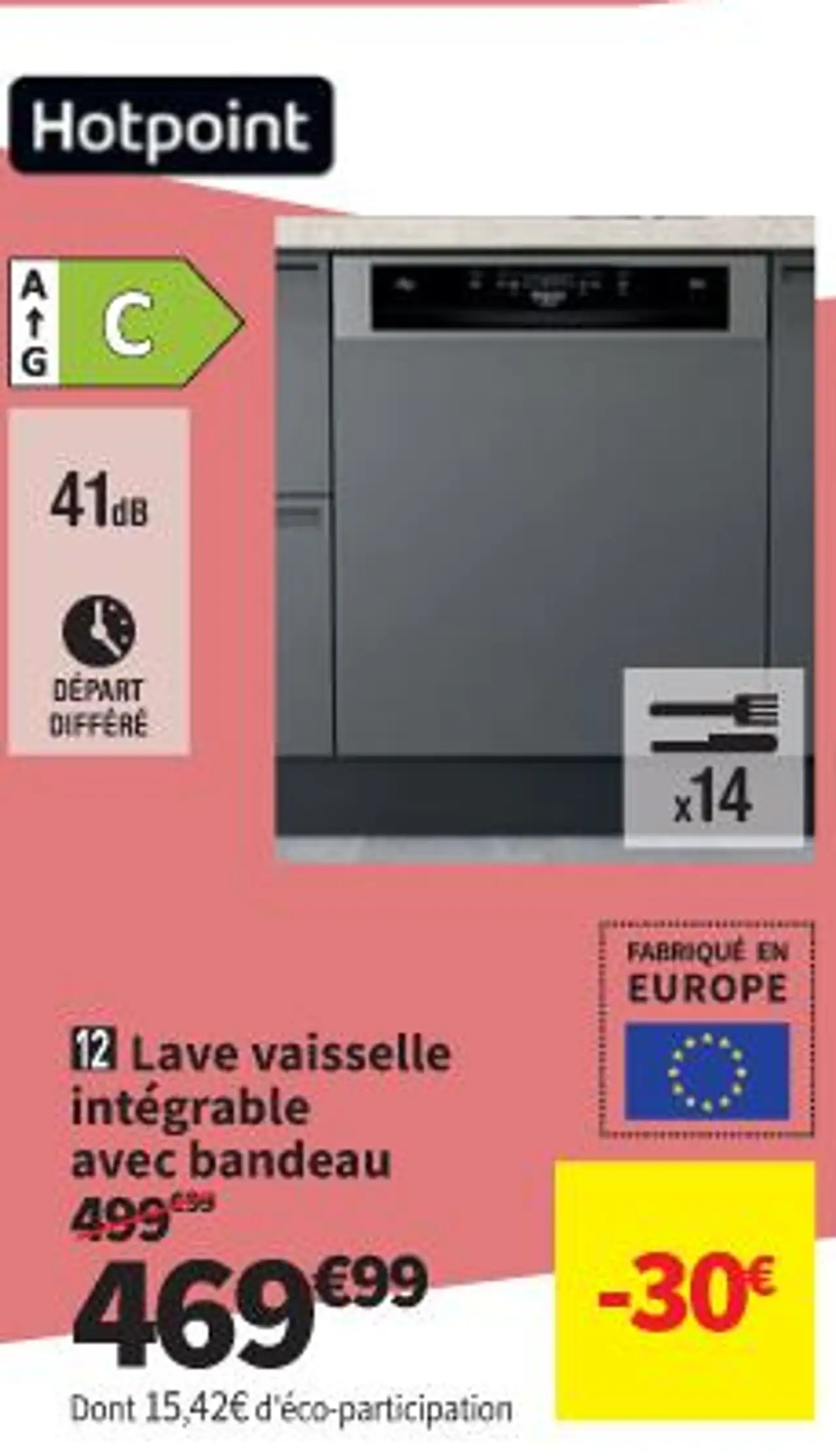 Lave vaisselle intégrable avec bandeau HOTPOINT HBC3C41W