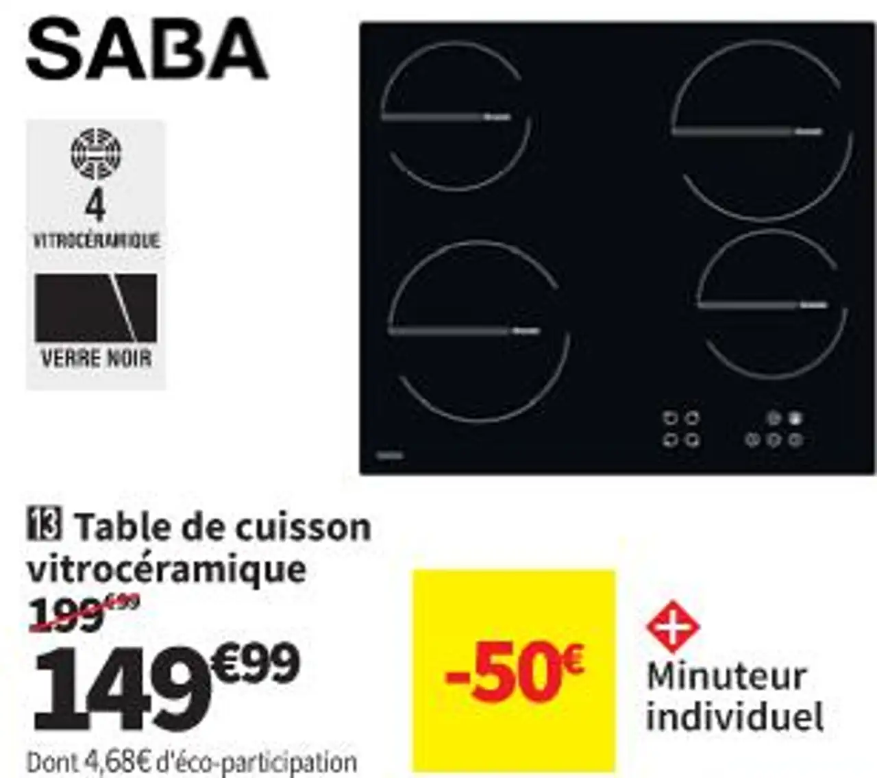 SABA TVS 4600-B23 Table de cuisson vitrocéramique