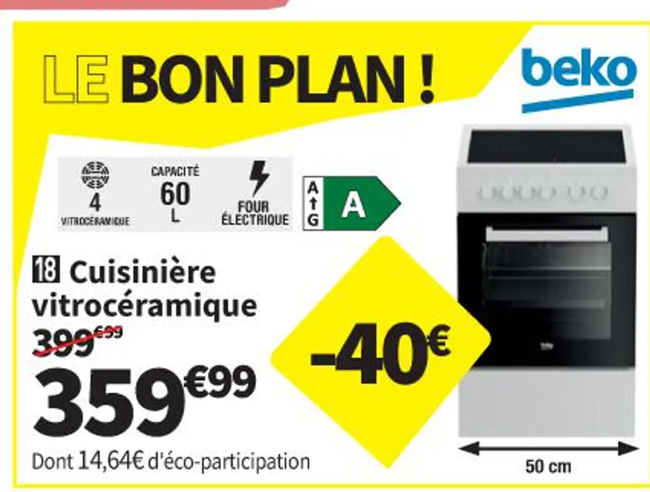 BEKO FSE57003WC Cuisinière vitrocéramique