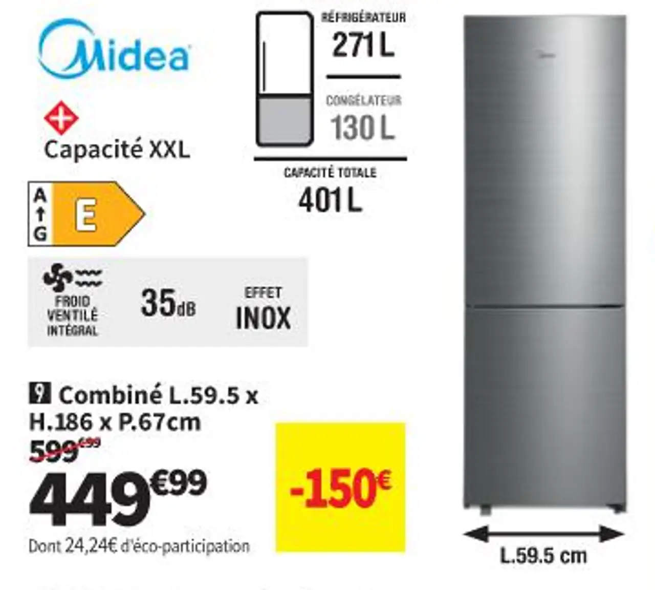 Midea Combiné L.59.5 x H.186 x P.67cm