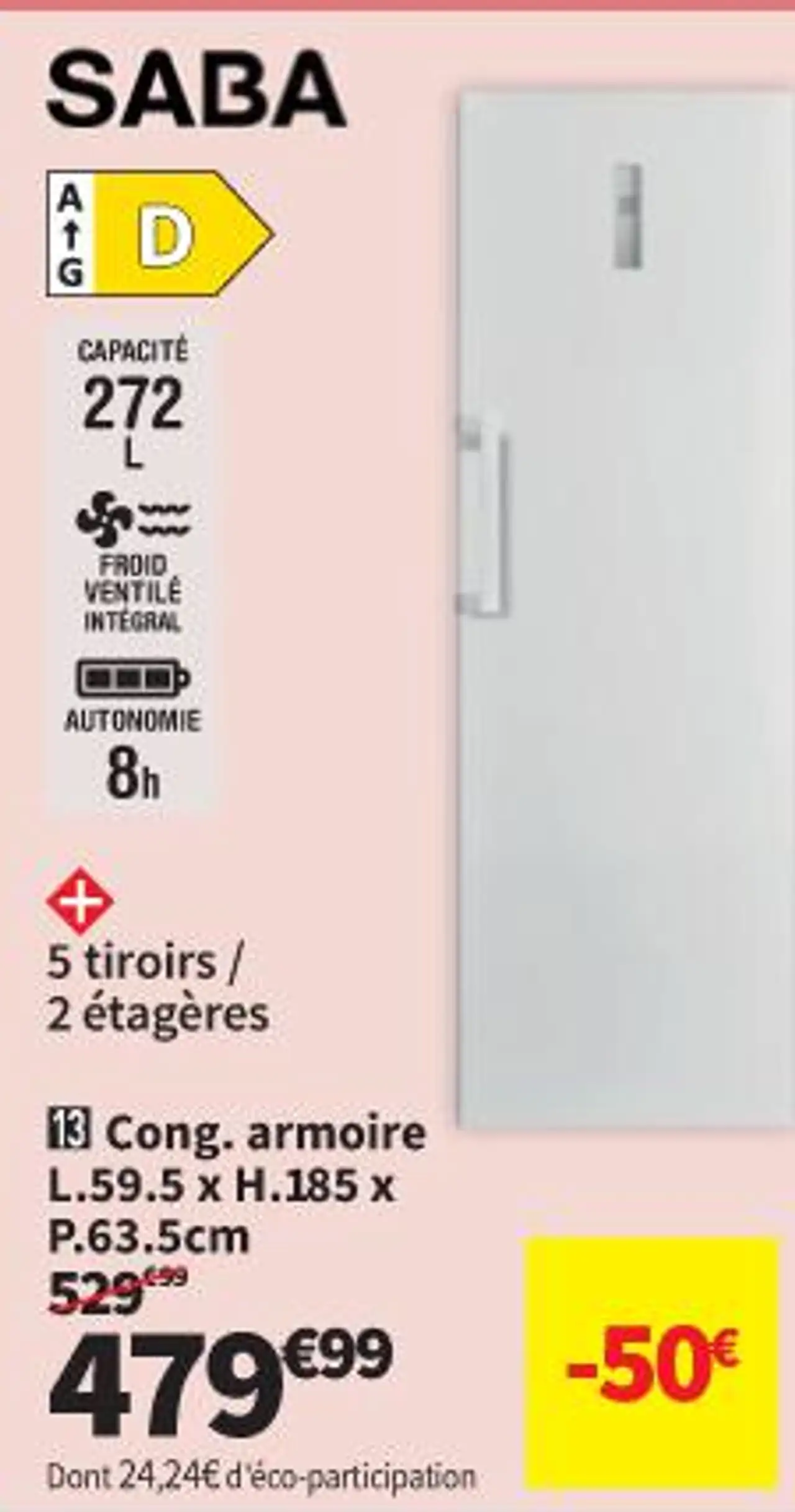 Cong. armoire SABA L.59.5 x H.185 x P.63.5cm