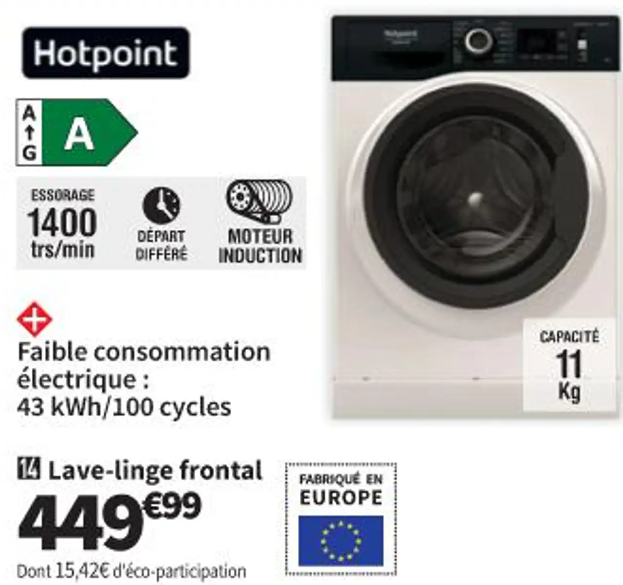 Hotpoint Lave-linge frontal CNWB11489WBMAVFR 11 Kg