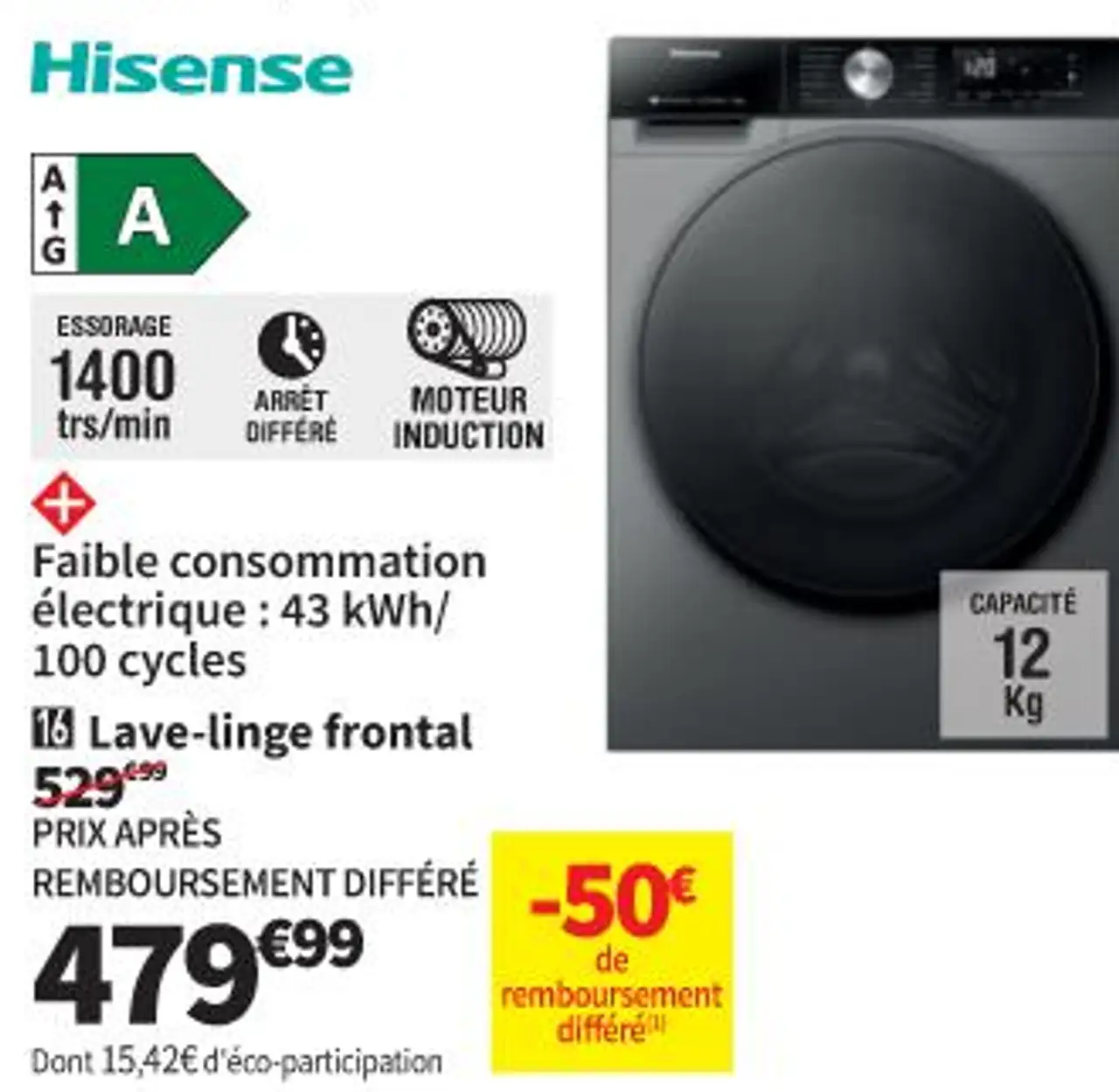 Hisense Lave-linge frontal WF3S1243BT3 12 Kg