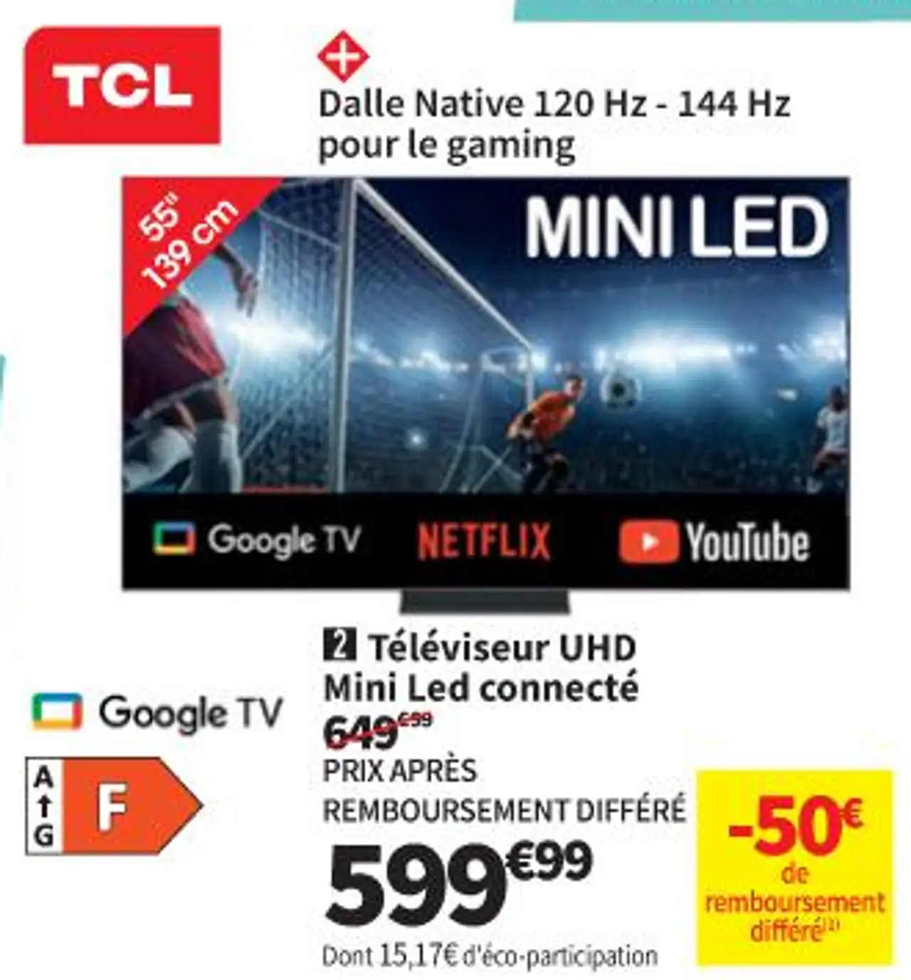 Téléviseur UHD Mini Led connecté TCL 55MQLED80K