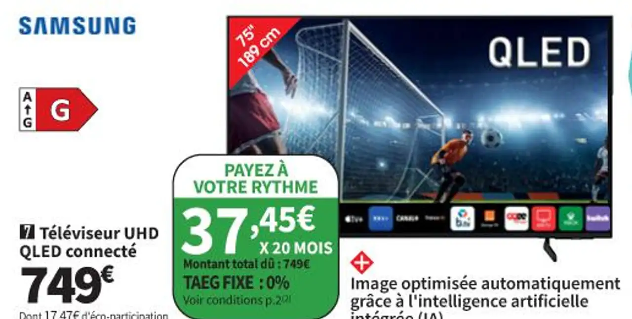Téléviseur UHD QLED connecté Samsung TQ75Q7F3AUXXC