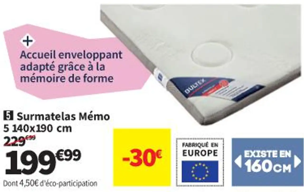 Bultex Surmatelas Mémo 5 140x190 cm
