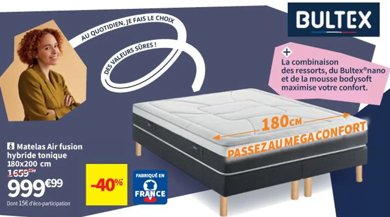 Bultex Matelas Air fusion hybride tonique 180x200 cm