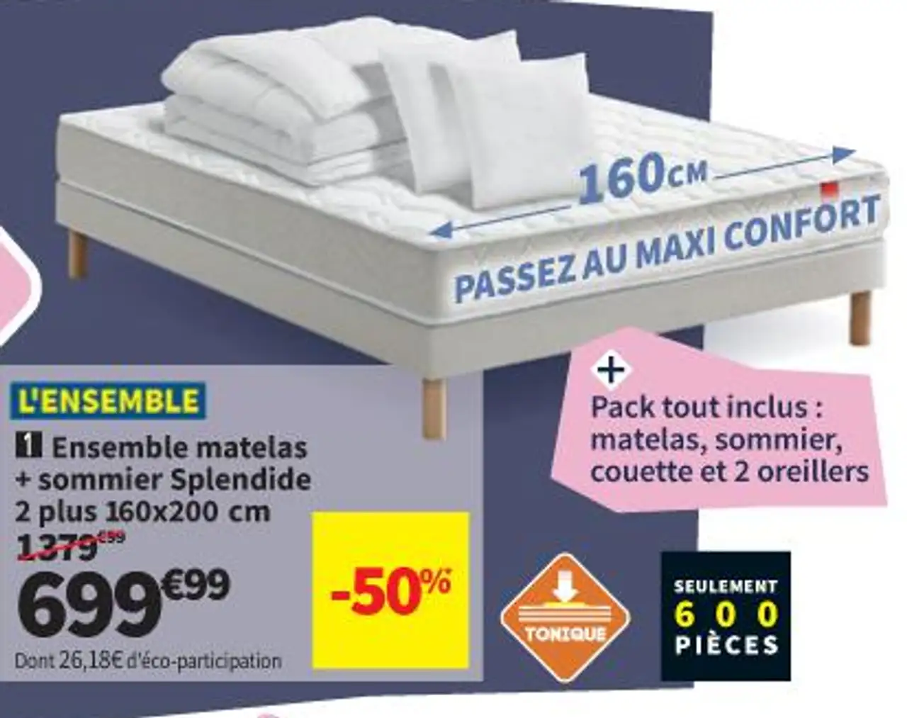 Epeda Ensemble matelas + sommier Splendide 2 plus 160x200 cm