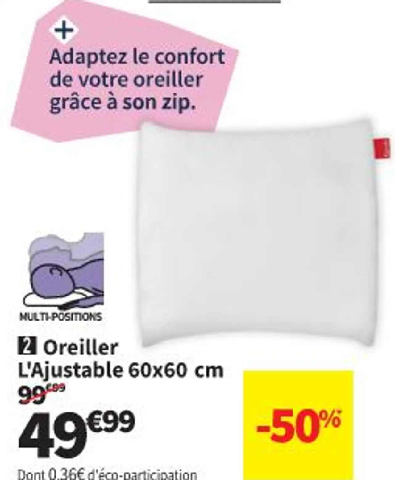 Epeda Oreiller L'ajustable 60x60 cm