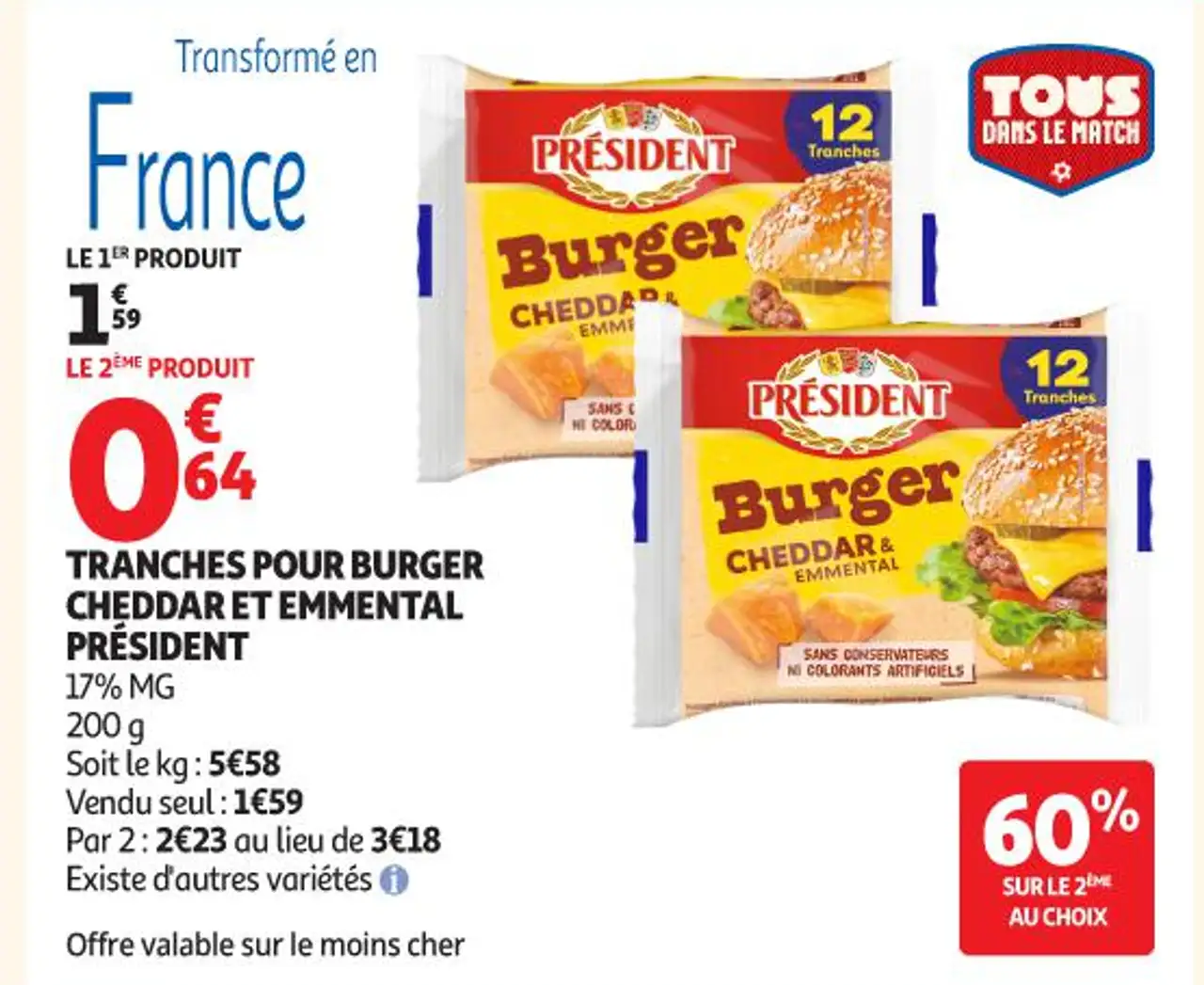 Président Tranches pour burger cheddar et emmental