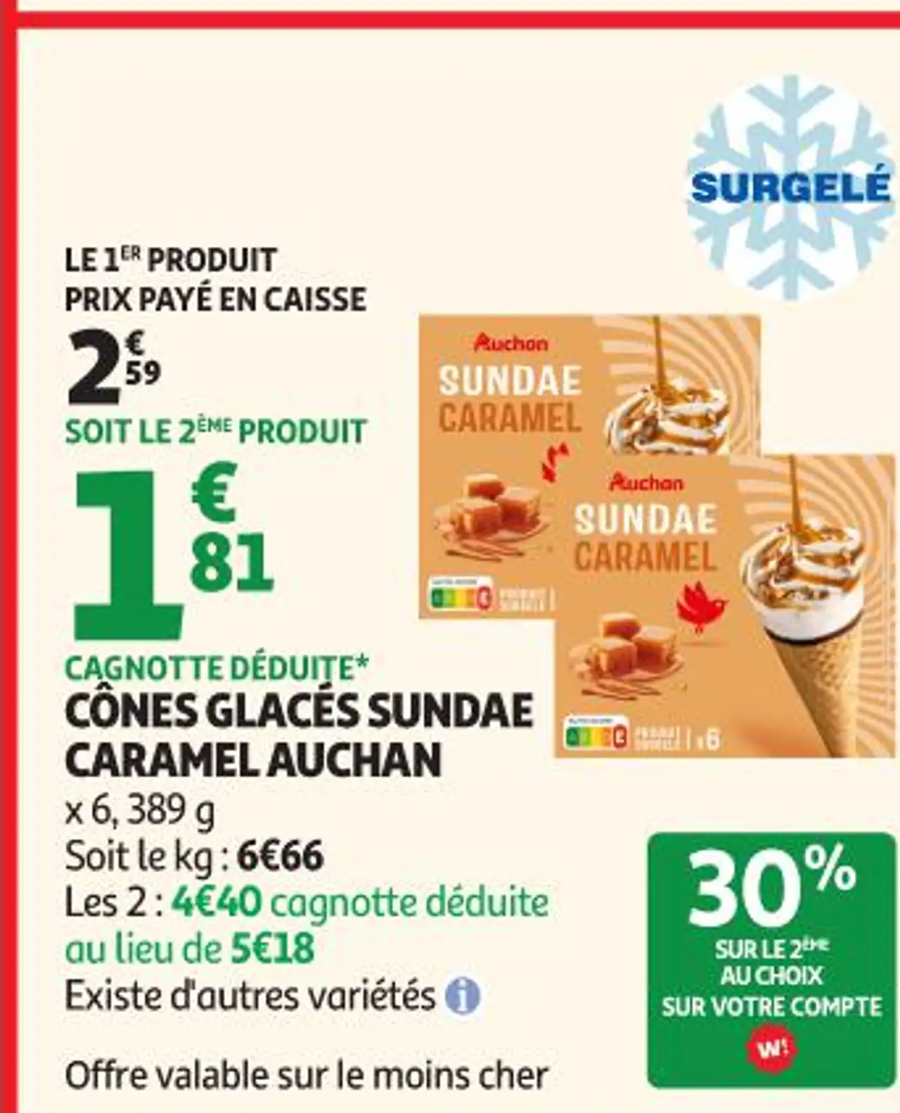 Auchan Cônes Glacés Sundae Caramel