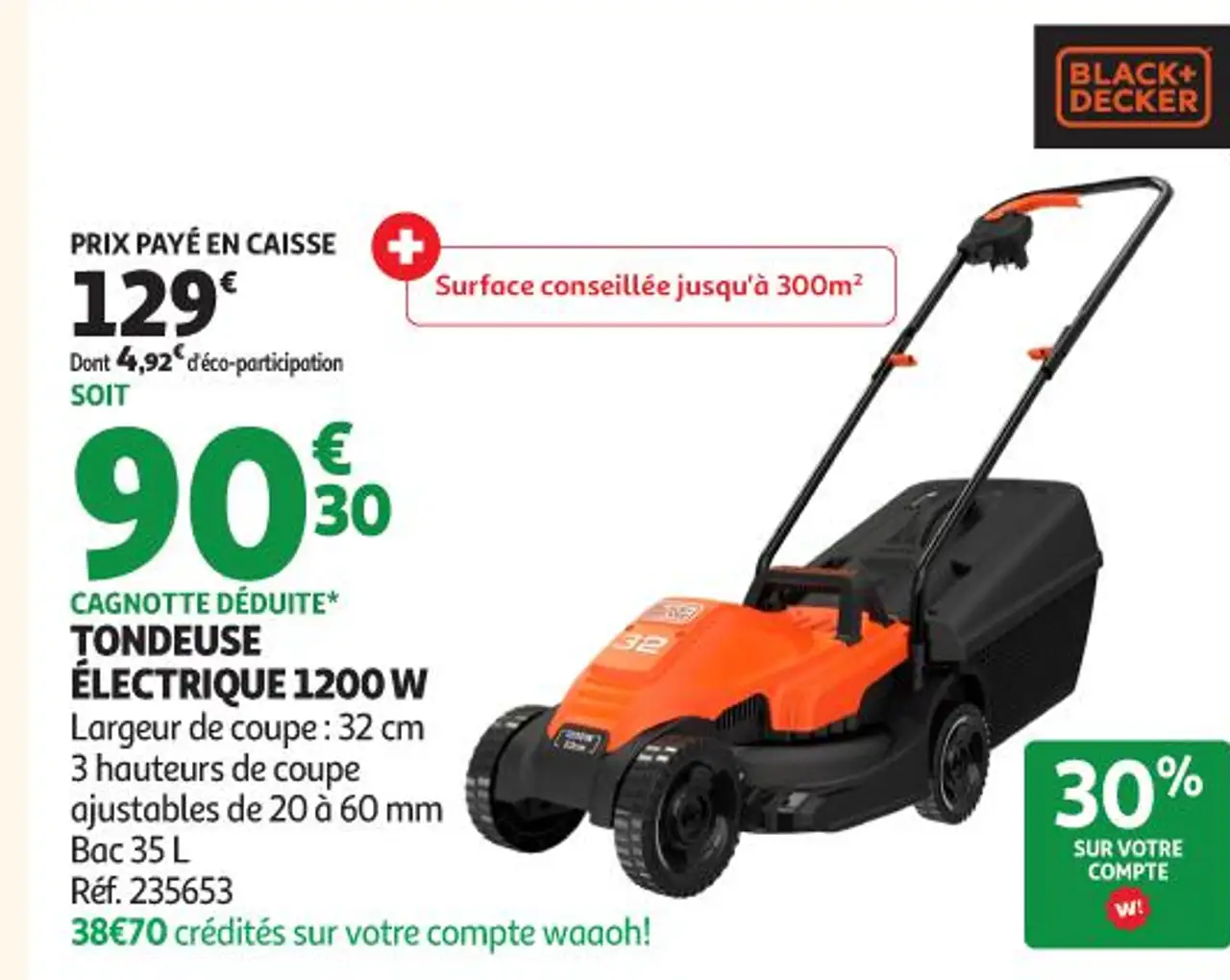 Black+Decker Tondeuse électrique 1200W