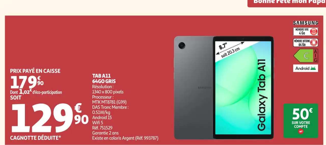 SAMSUNG TAB A11 64GO GRIS