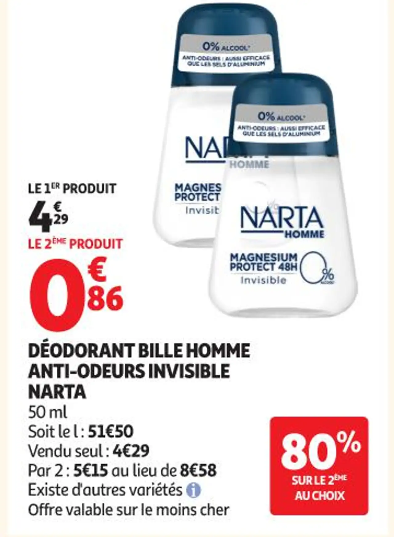 DÉODORANT BILLE HOMME ANTI-ODEURS INVISIBLE NARTA