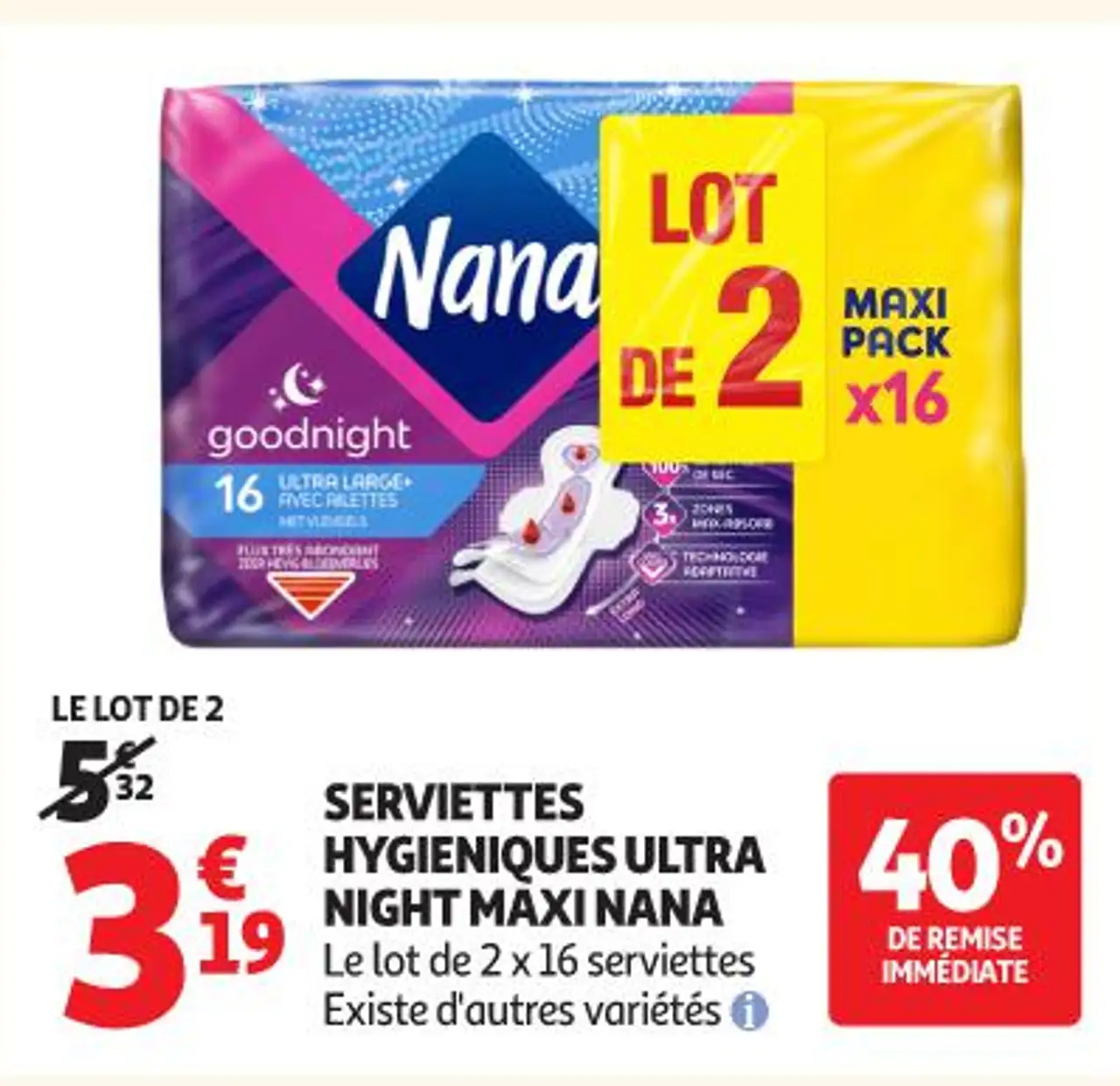 SERVIETTES HYGIENIQUES ULTRA NIGHT MAXI NANA
