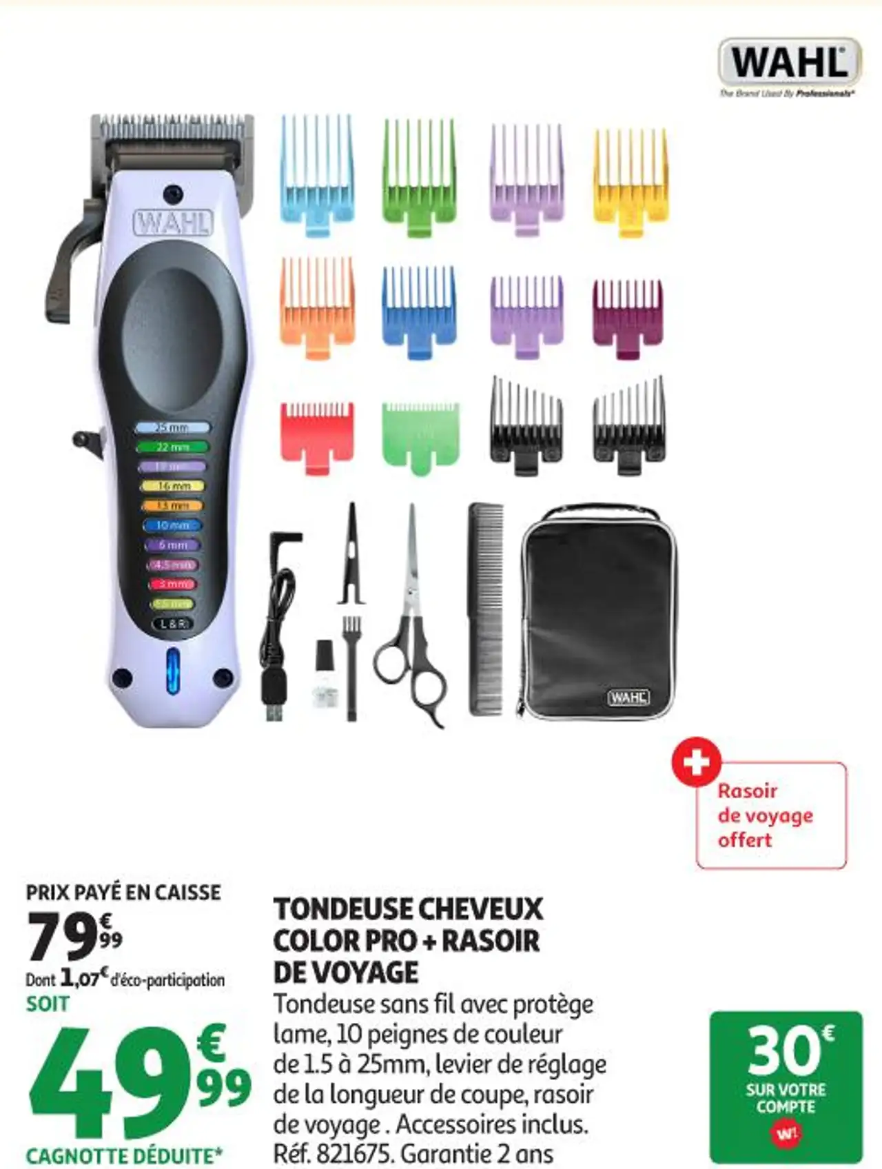 WAHL TONDEUSE CHEVEUX COLOR PRO + RASOIR DE VOYAGE