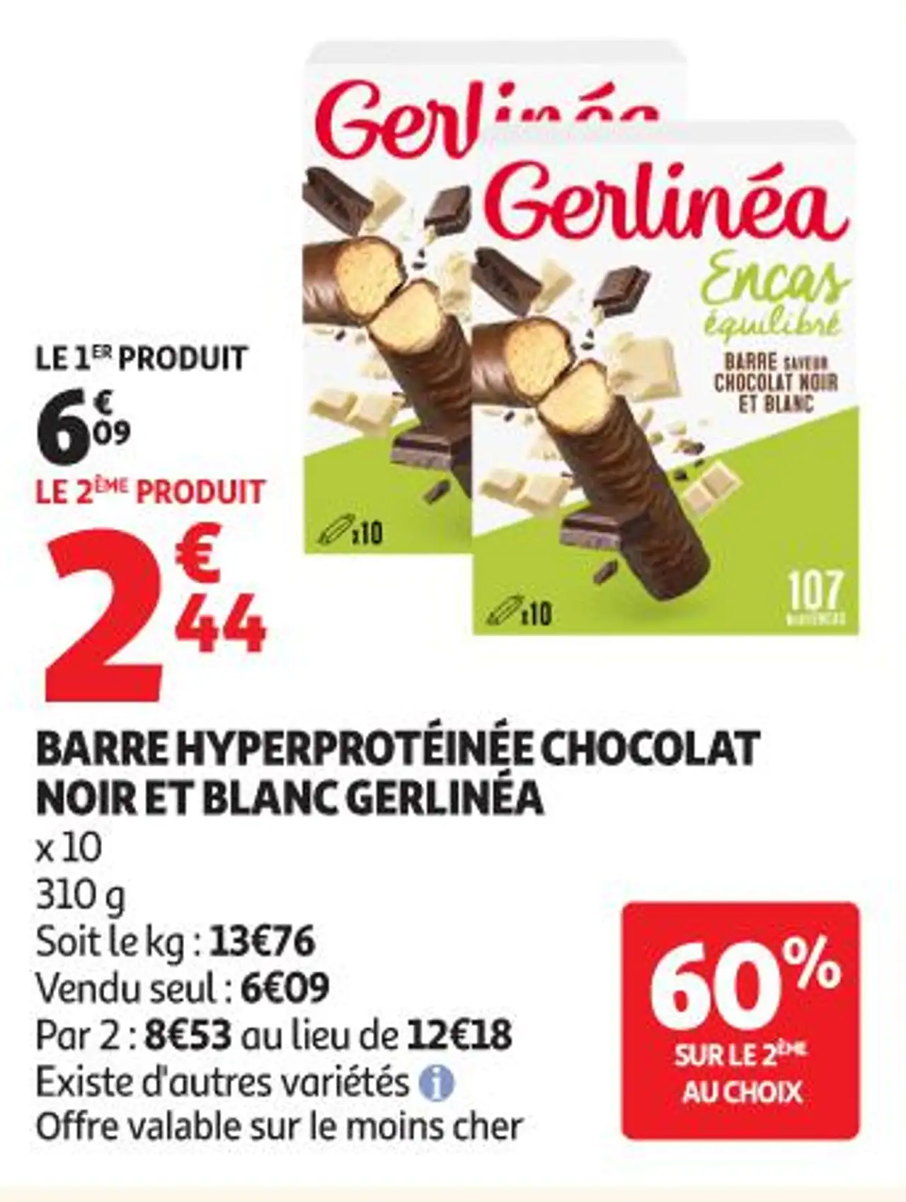Barre hyperprotéinée chocolat noir et blanc Gerlinéa