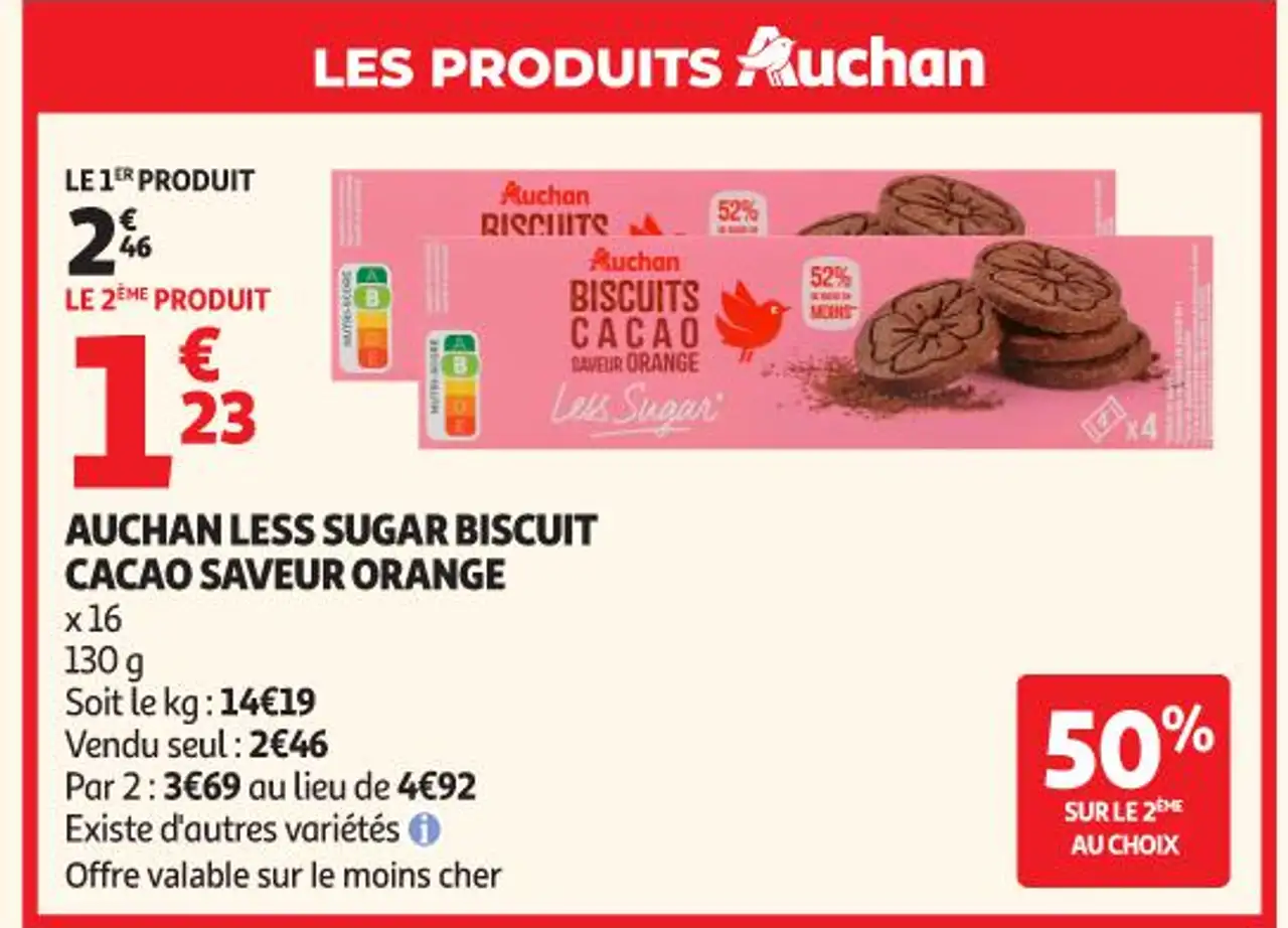 Auchan less sugar biscuit cacao saveur orange