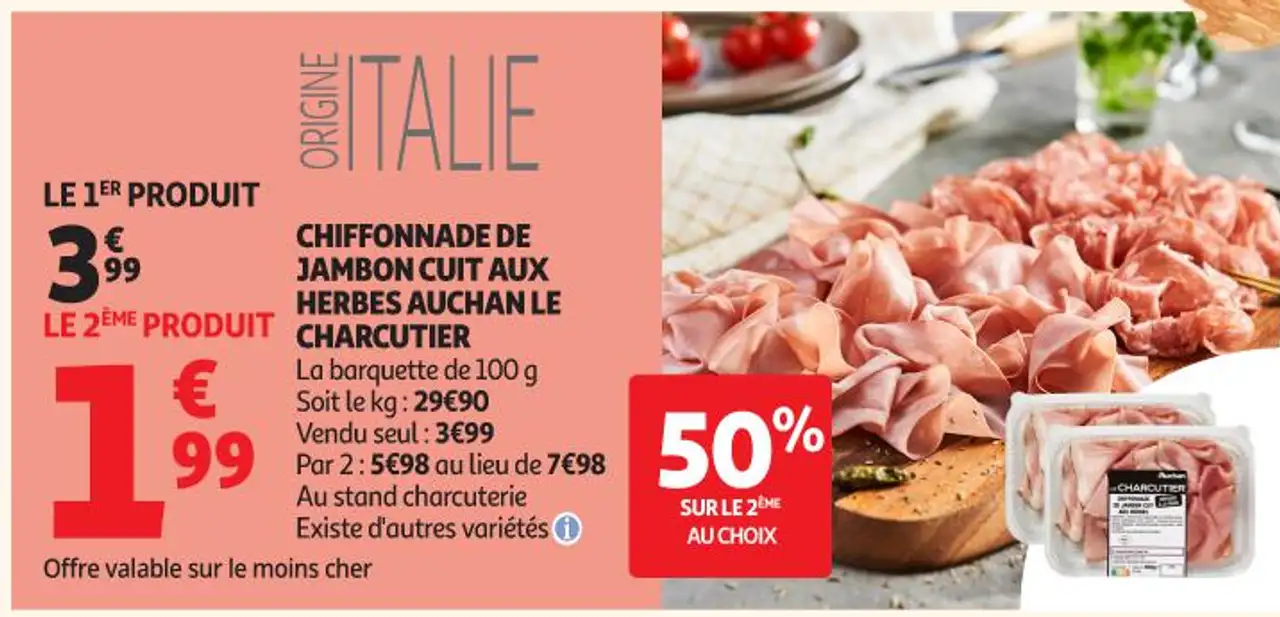 CHIFFONNADE DE JAMBON CUIT AUX HERBES AUCHAN LE CHARCUTIER
