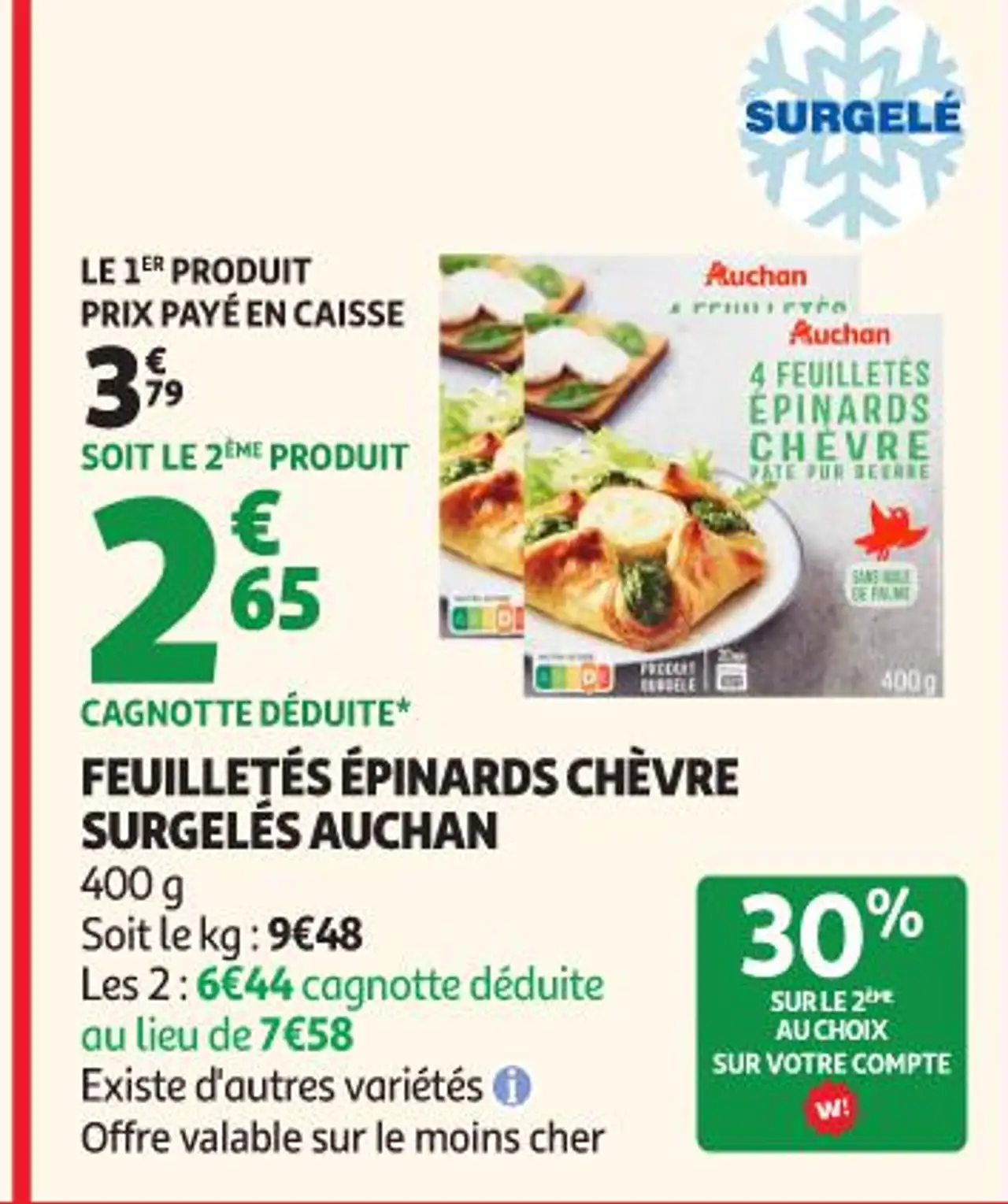 FEUILLETÉS ÉPINARDS CHÈVRE SURGELÉS AUCHAN