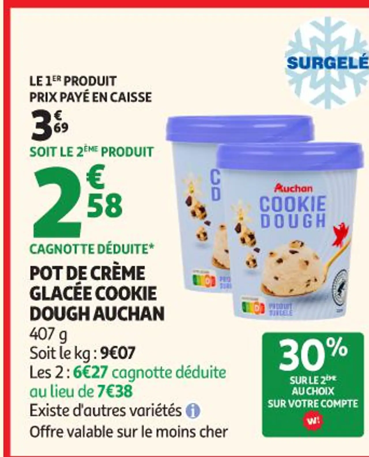 Pot de crème glacée cookie dough Auchan