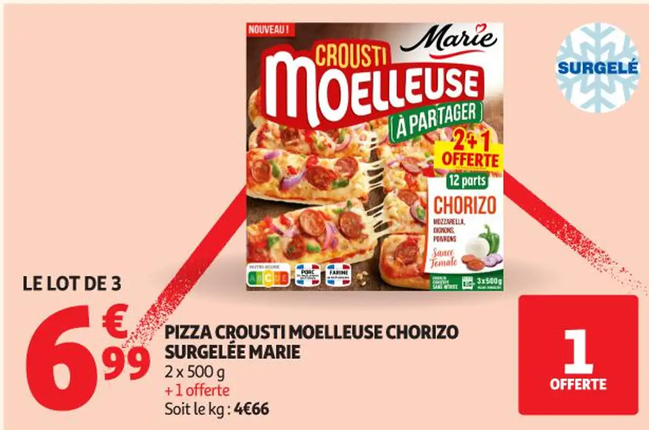 Pizza crousti moelleuse chorizo surgelée Marie