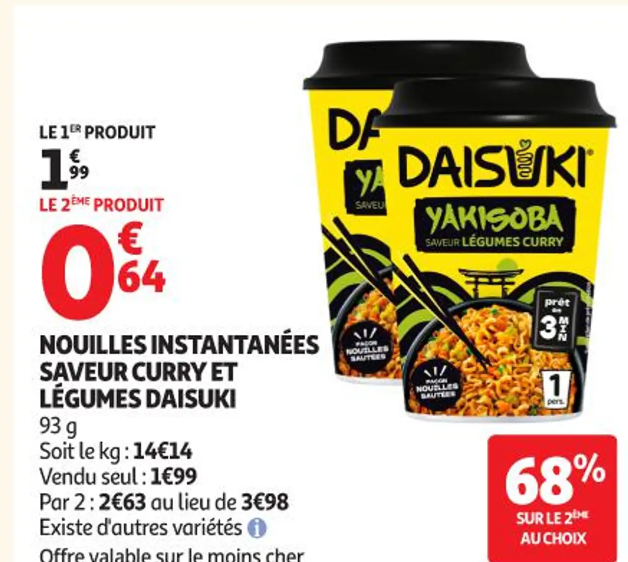 Nouilles instantanées saveur curry et légumes Daisuki