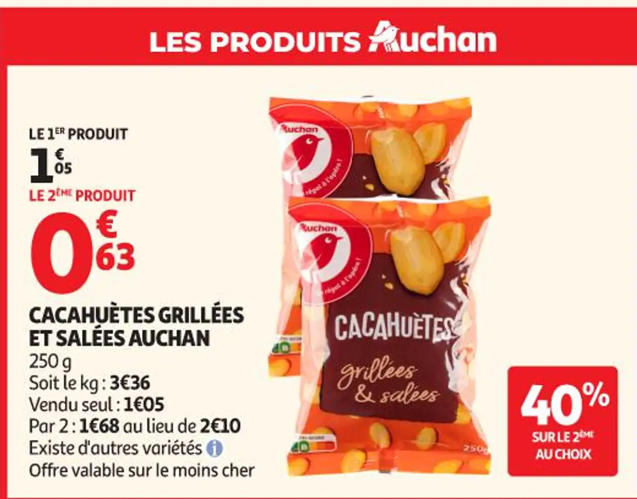 Cacahuètes grillées et salées Auchan