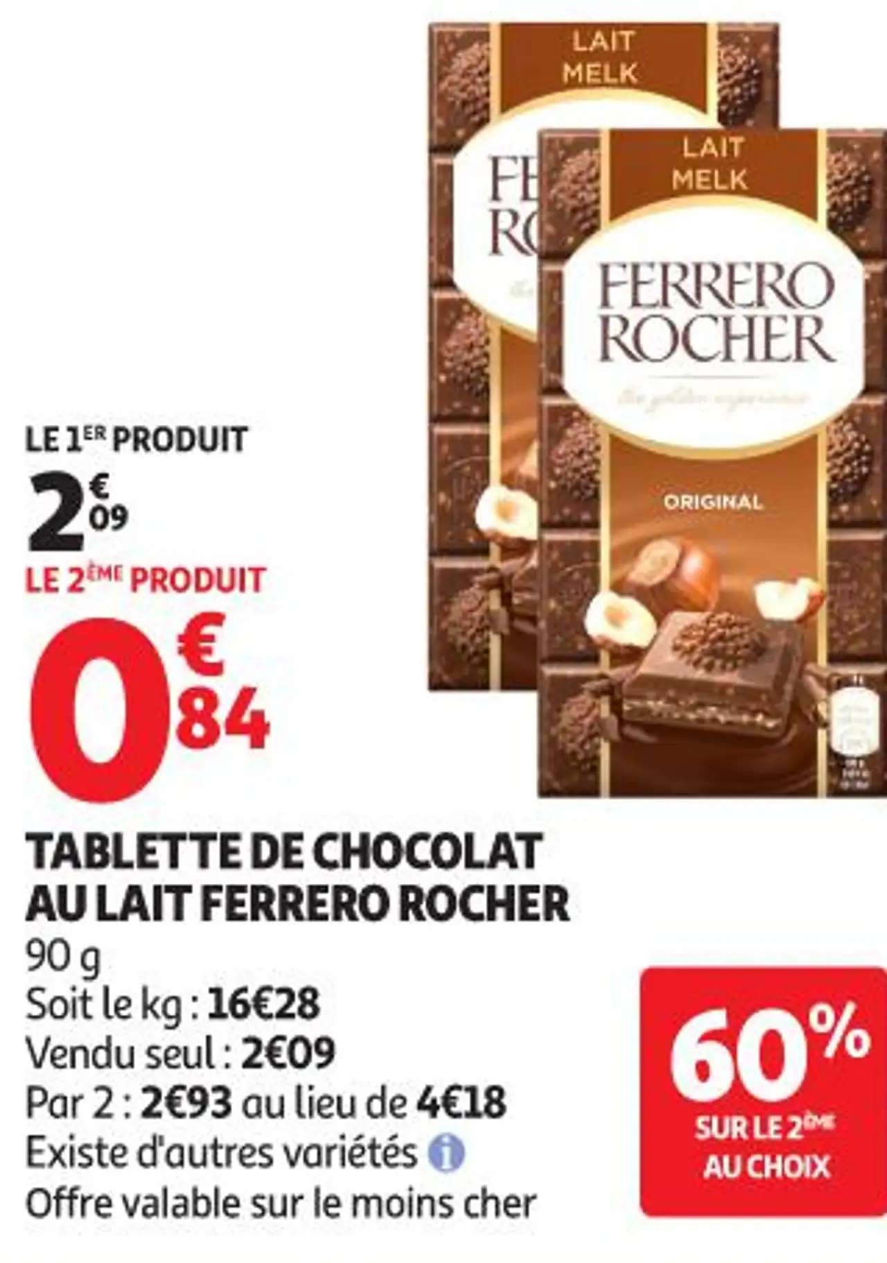 Tablette de chocolat au lait Ferrero Rocher