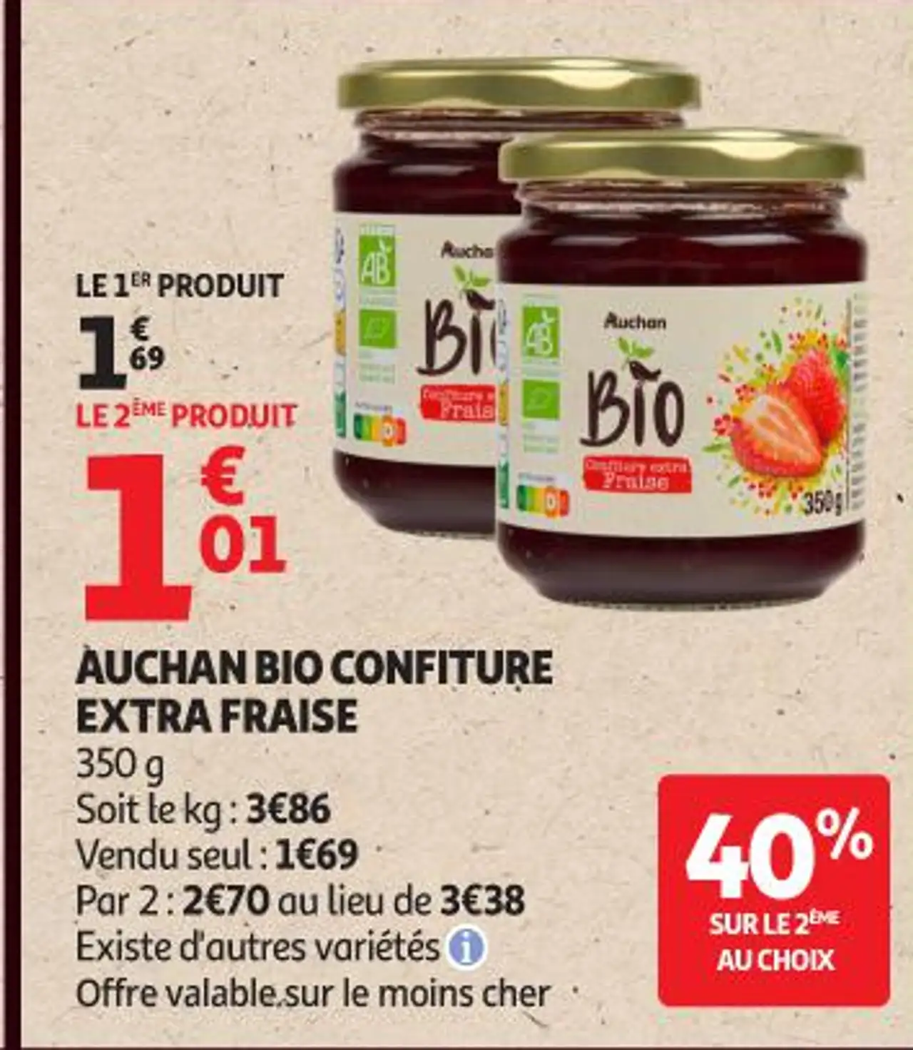 AUCHAN BIO CONFITURE EXTRA FRAISE