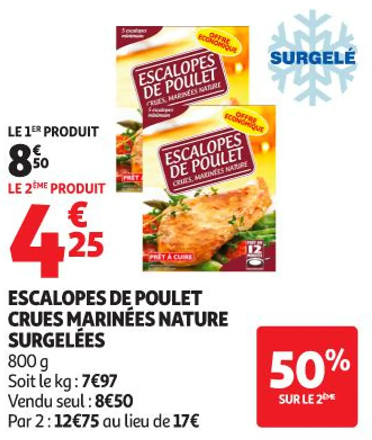 Escalopes de poulet crues marinées nature surgelées