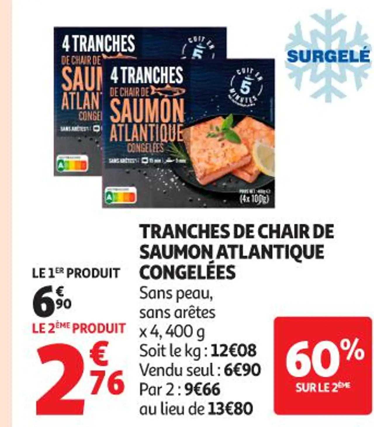Tranches de chair de saumon Atlantique congelées
