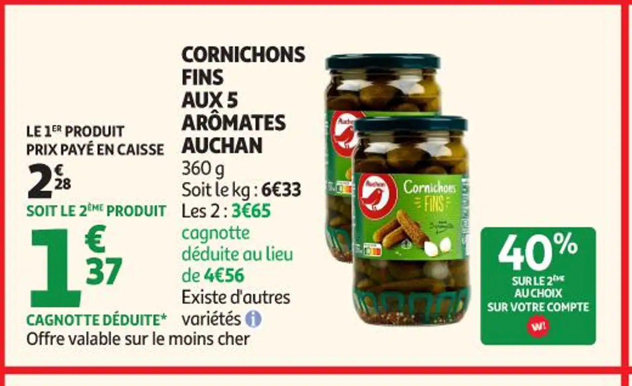 CORNICHONS FINS AUX 5 ARÔMATES AUCHAN