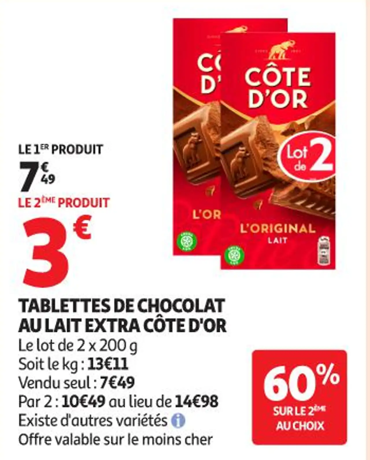 Tablettes de chocolat au lait extra Côte d'Or
