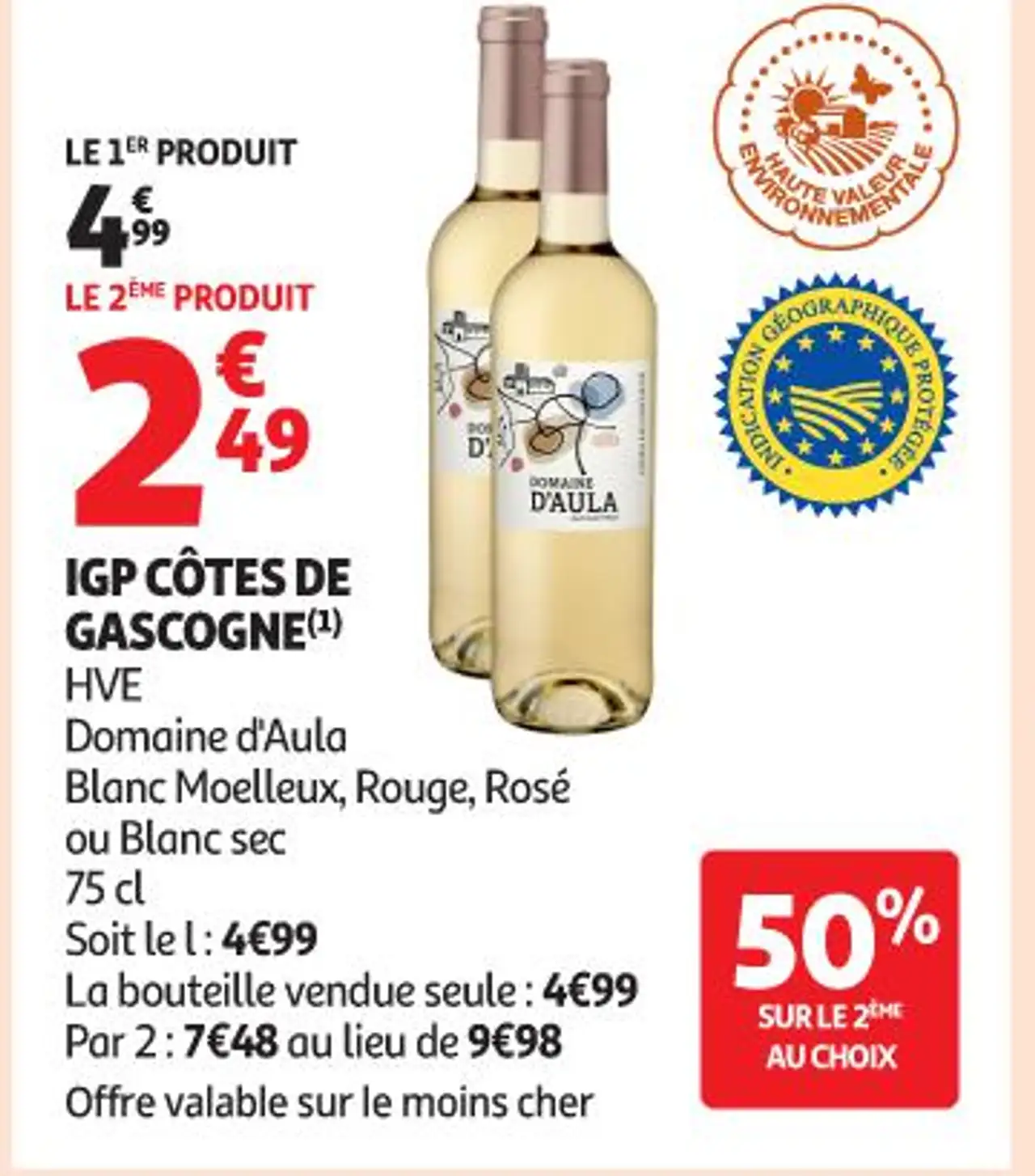Domaine d'Aula IGP Côtes de Gascogne Blanc Moelleux, Rouge, Rosé ou Blanc sec