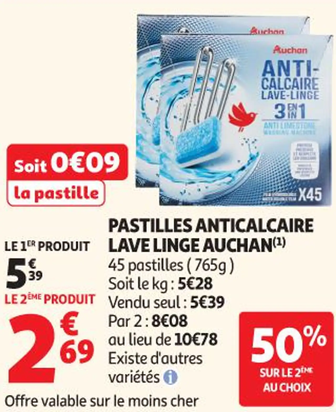 PASTILLES ANTICALCAIRE LAVE LINGE AUCHAN