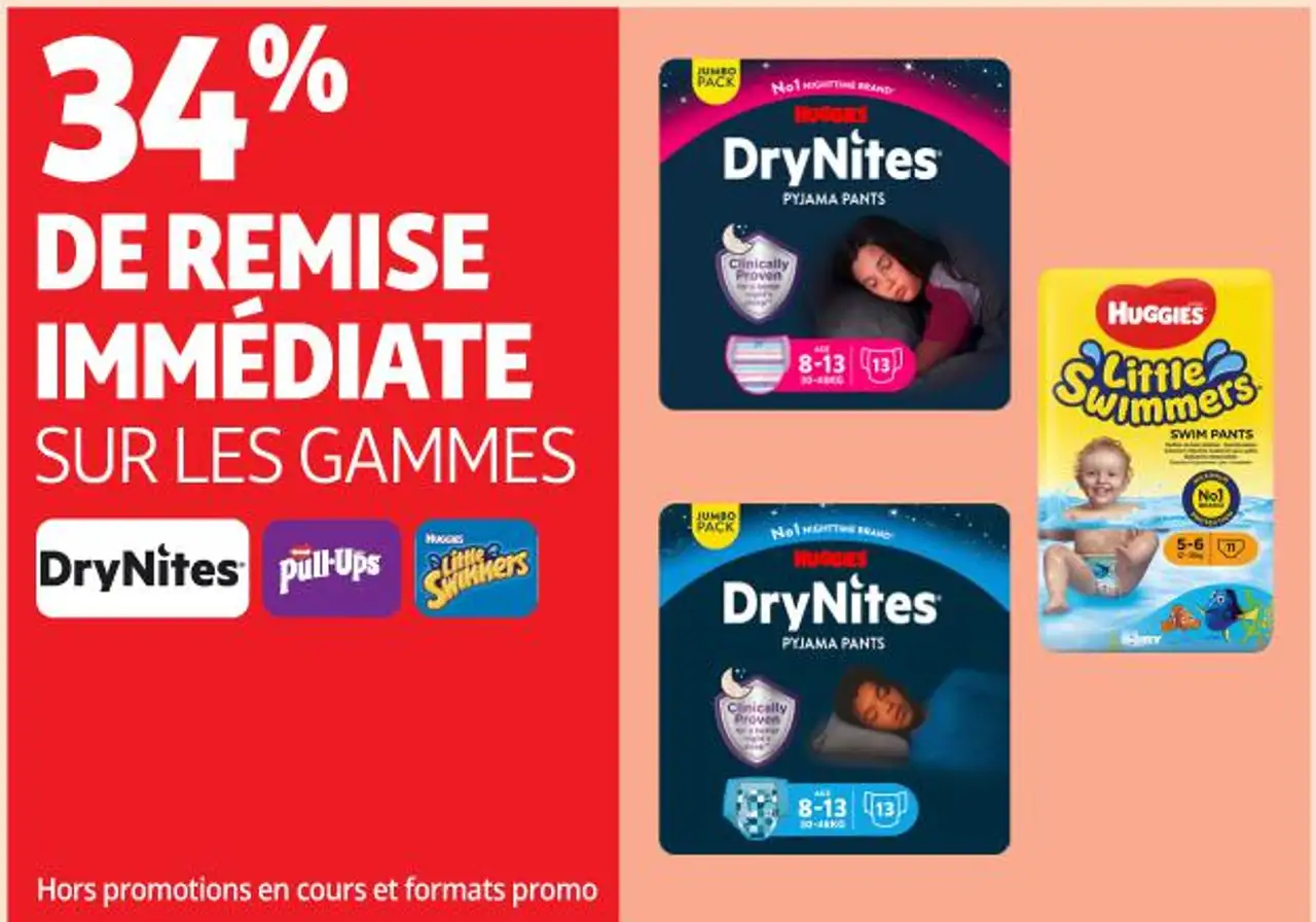Gammes DryNites, Pull-Ups, Huggies Little Swimmers